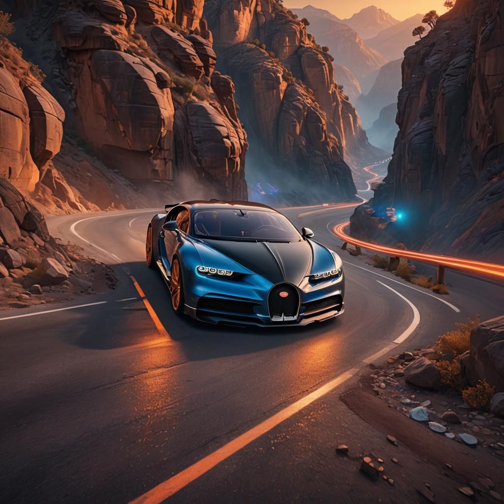Bugatti Chiron Drifting: Fantasy Art with Neon Accents