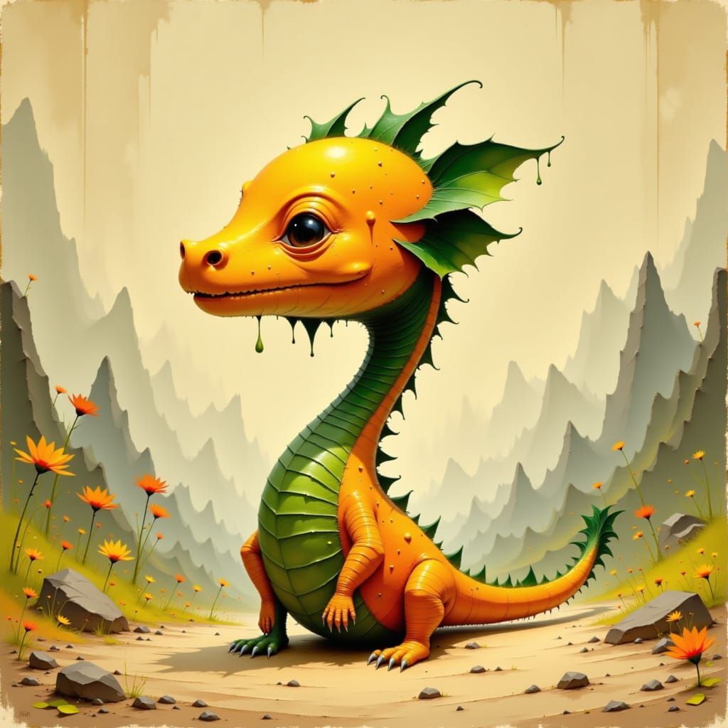 Cantaloupe-Dragon Hybrid in Whimsical Style