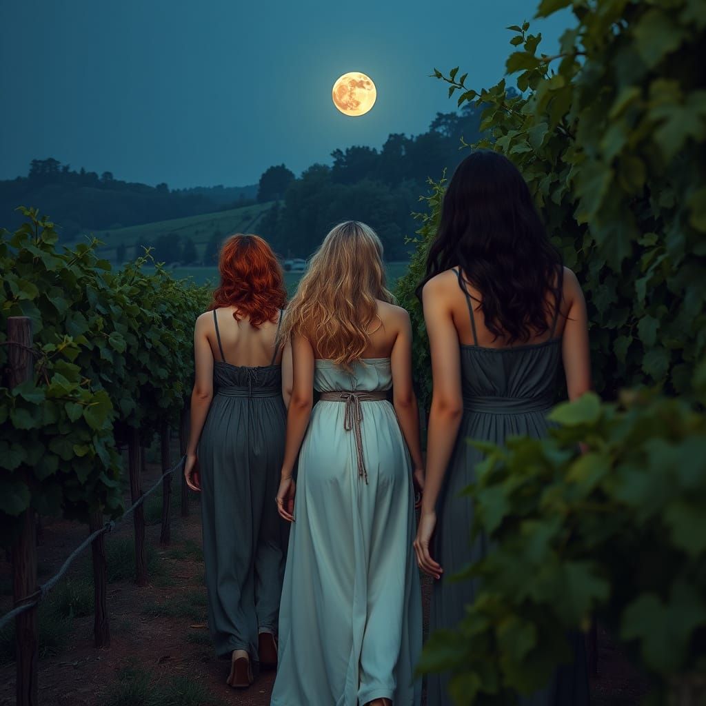 Vineyard Walk at Dusk: Medieval Digital Painting