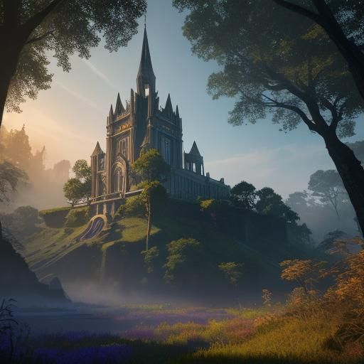 Mystical White House in Fantasy Landscape