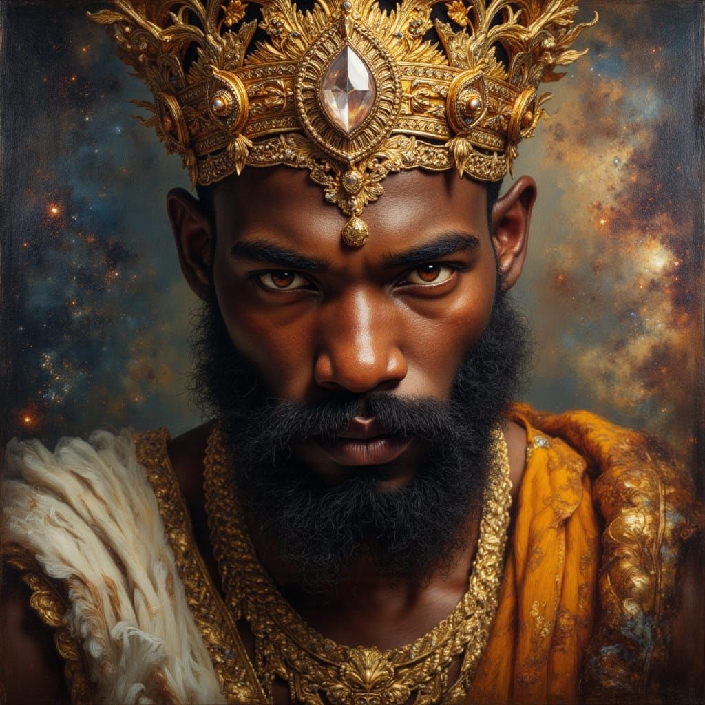 Black God King Portrait in Celestial Vogue Style