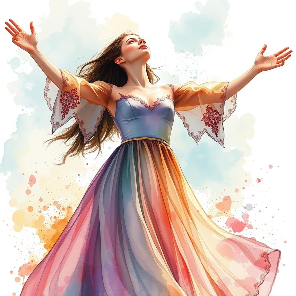 Ethereal Dreamer in Vibrant Watercolor Splatter