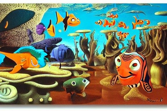 Finding Nemo in Surrealist Forest, Dali Style