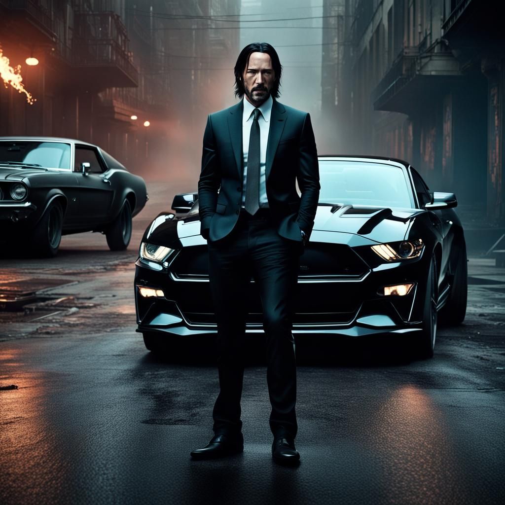 Cinematic Close-Up: Man and Black Mustang