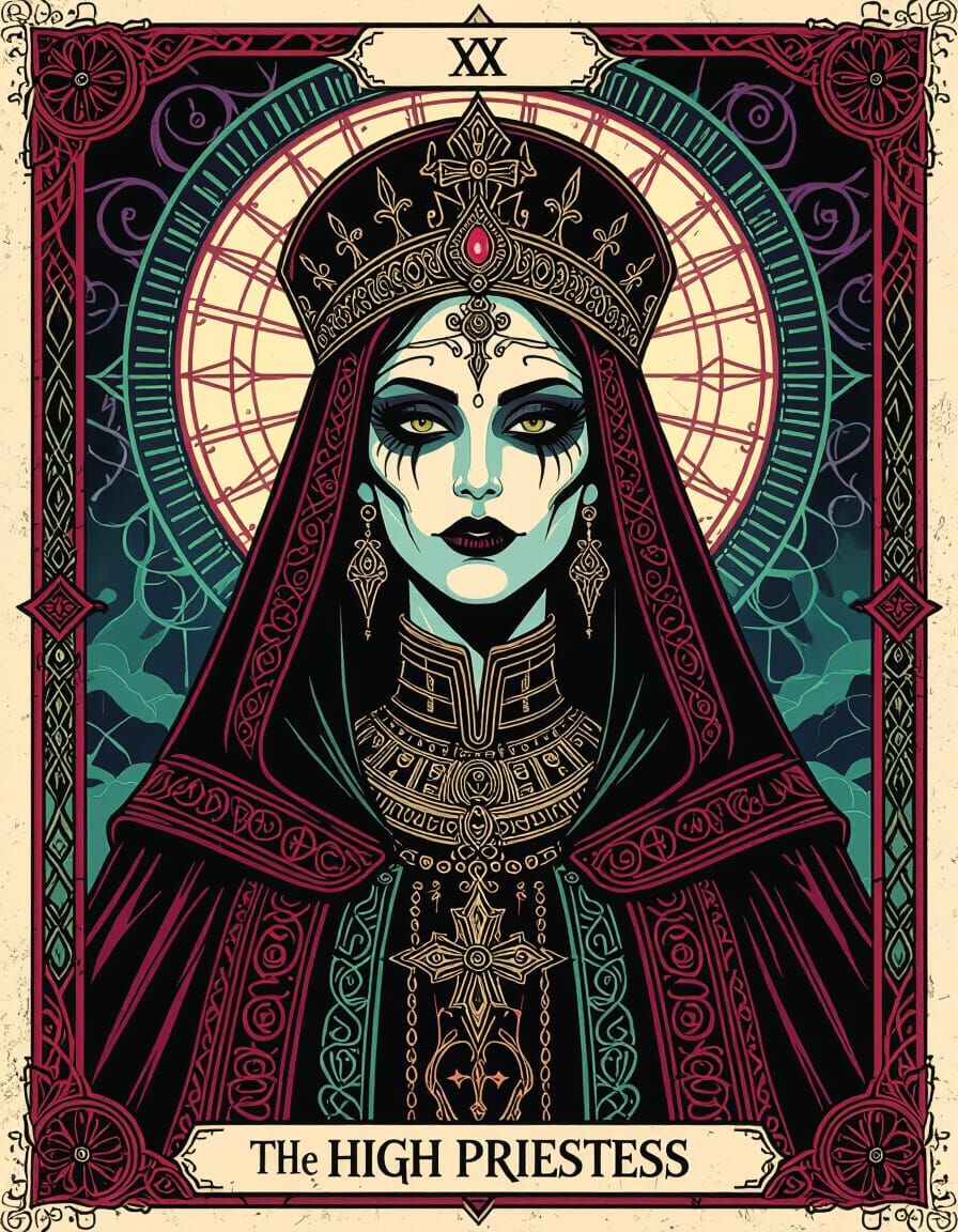 Gothic High Priestess Tarot Card Illustration in Ghost Band ...