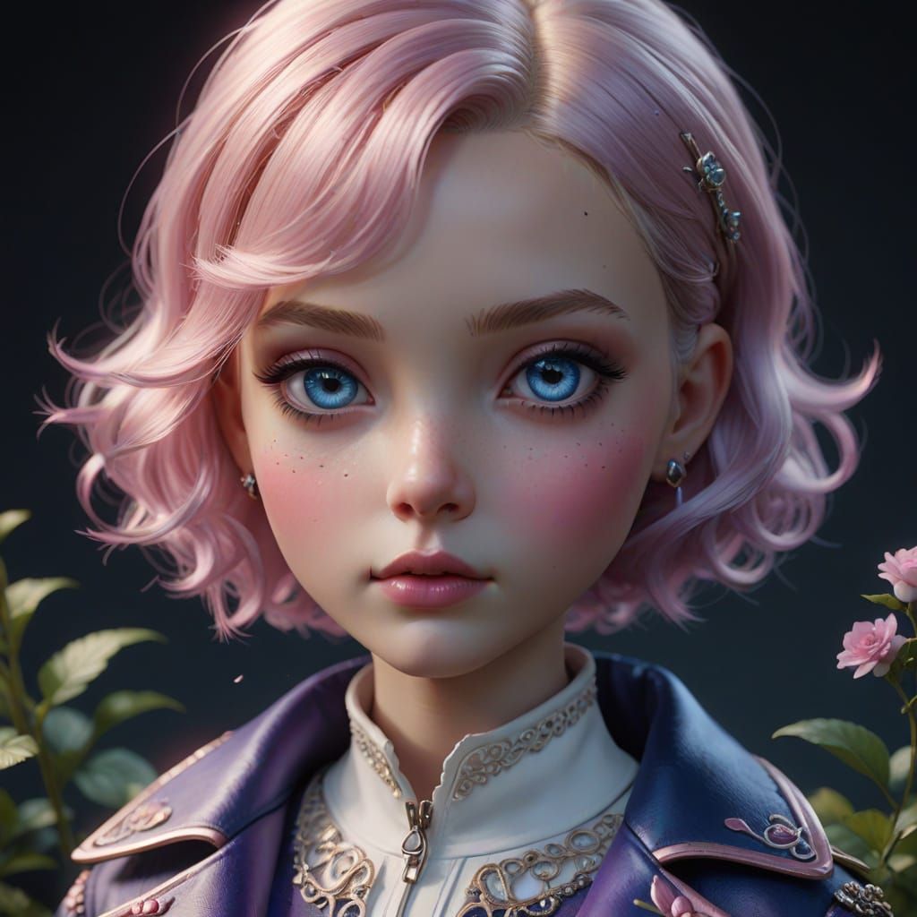 Miniature Fantasy Doll in Vibrant, Intricate Matte Painting