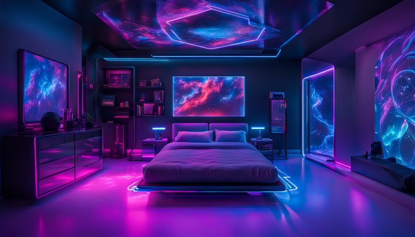 Luxurious Illusions: A Captivating Holographic Bedroom Experience aboard Antares Spaceship's Historic Voyage to Neptune