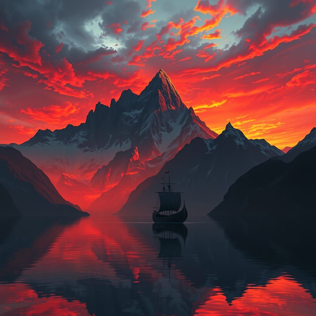 Epic Sunset Over Lofoten Mountain Peaks