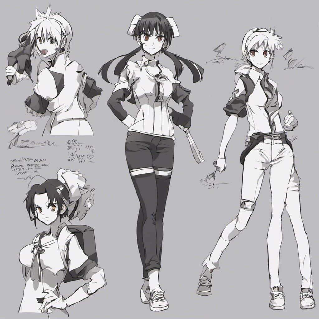 Anime Character Reference Sheet in 2000s Style