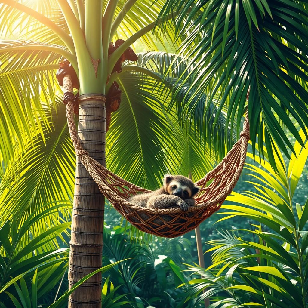 Sloth Nap in Rainforest, Mixed Media Art