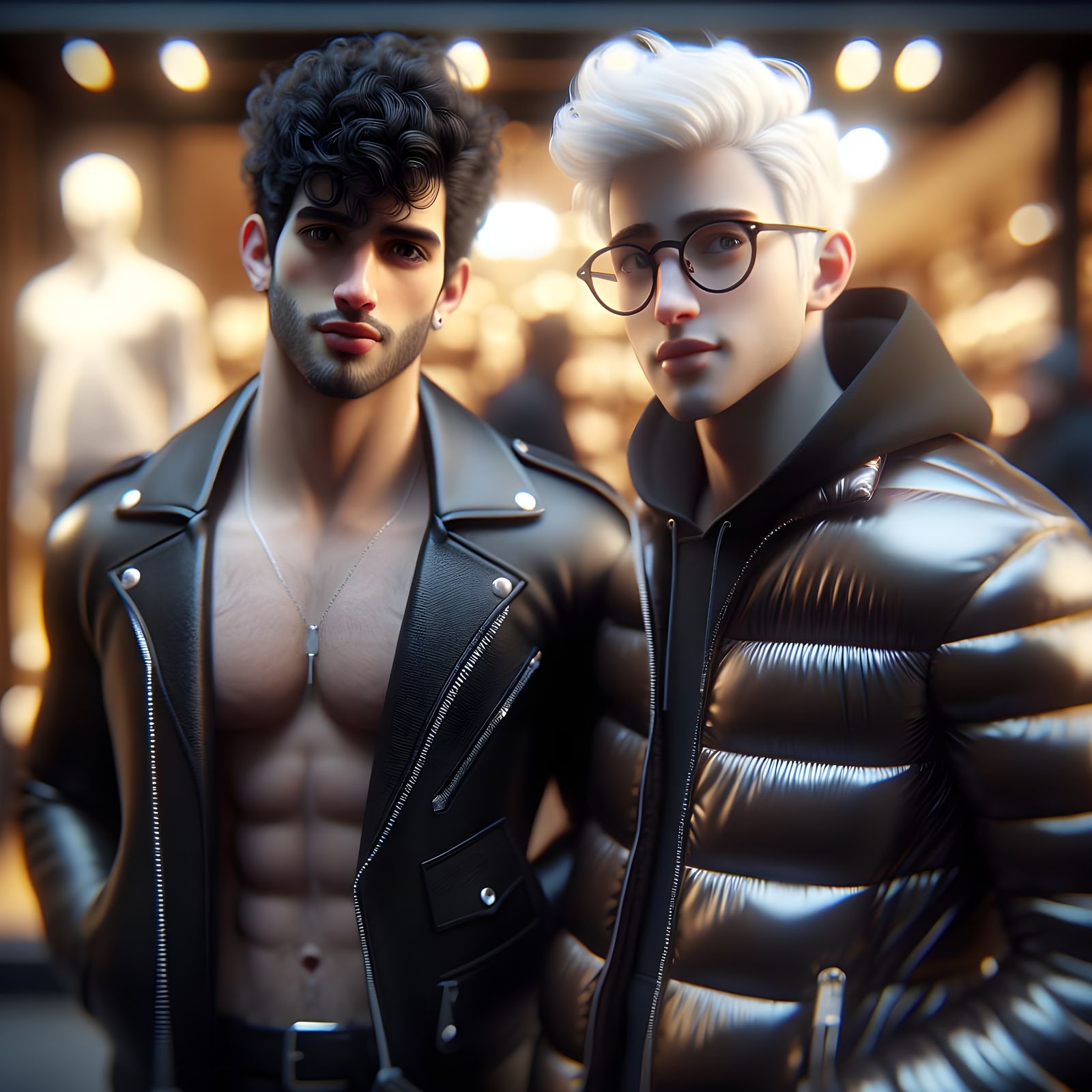 Christmas Shopping Duo in Hyper-Realistic Portrait