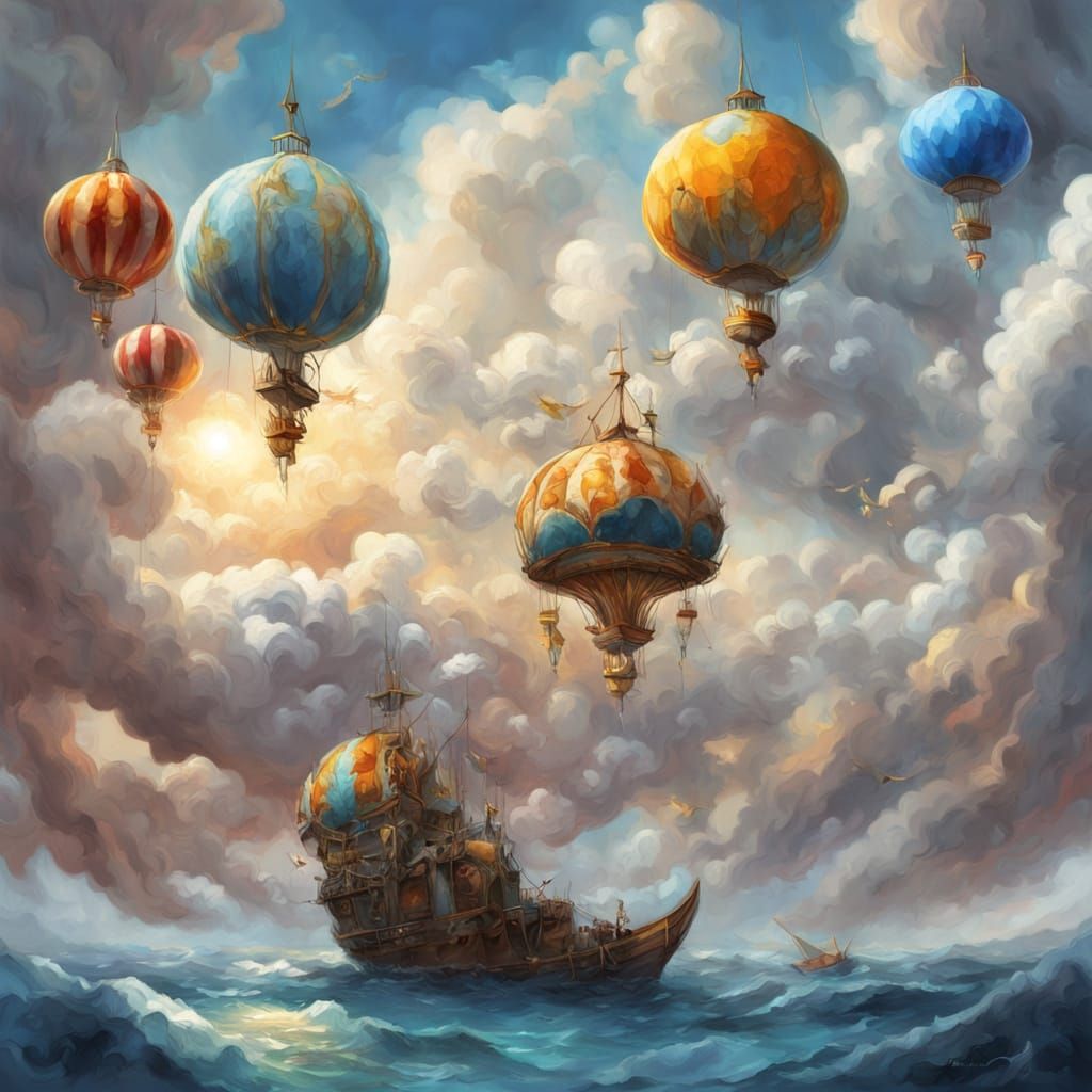 Whimsical Fantasy Carnival Amidst Iridescent Clouds