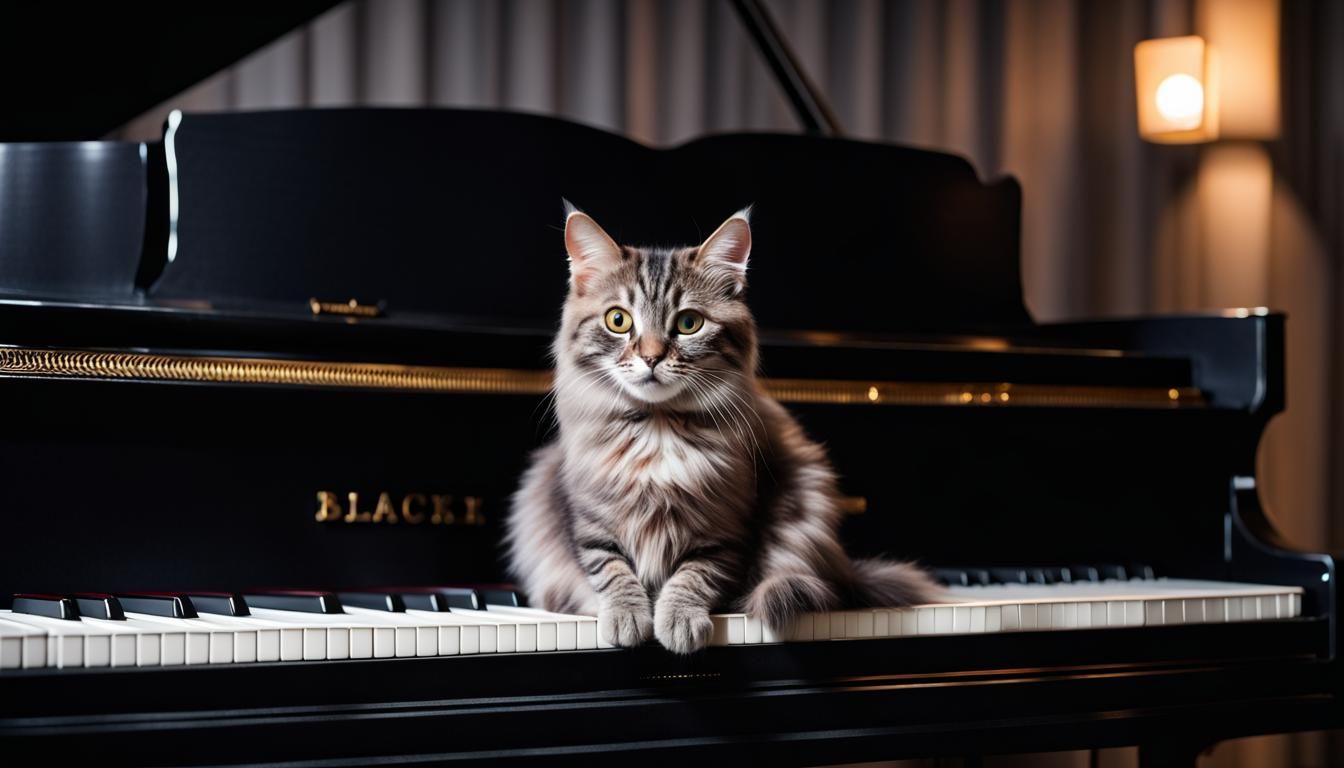 Cat on Piano in Spotlight: Professional Photography