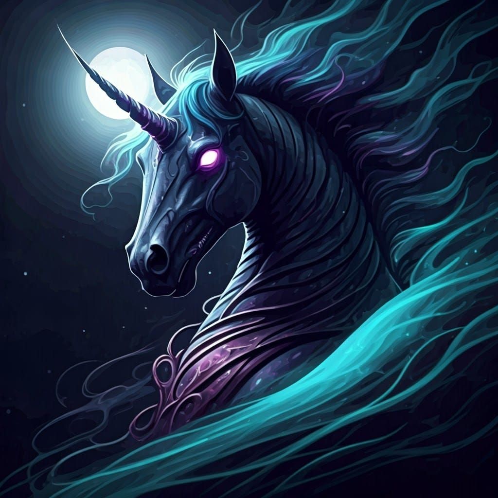 Unicorn of Darkness in Hyperreal Watercolor