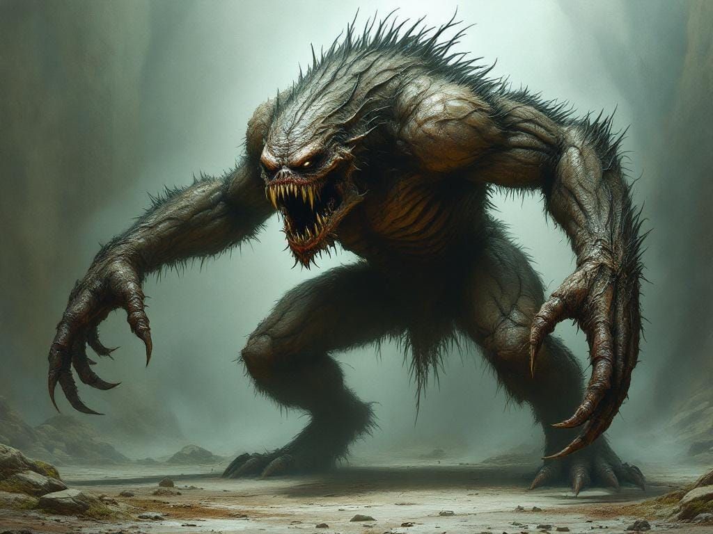Monstrous Mutant Creature in Post-Apocalyptic Wasteland