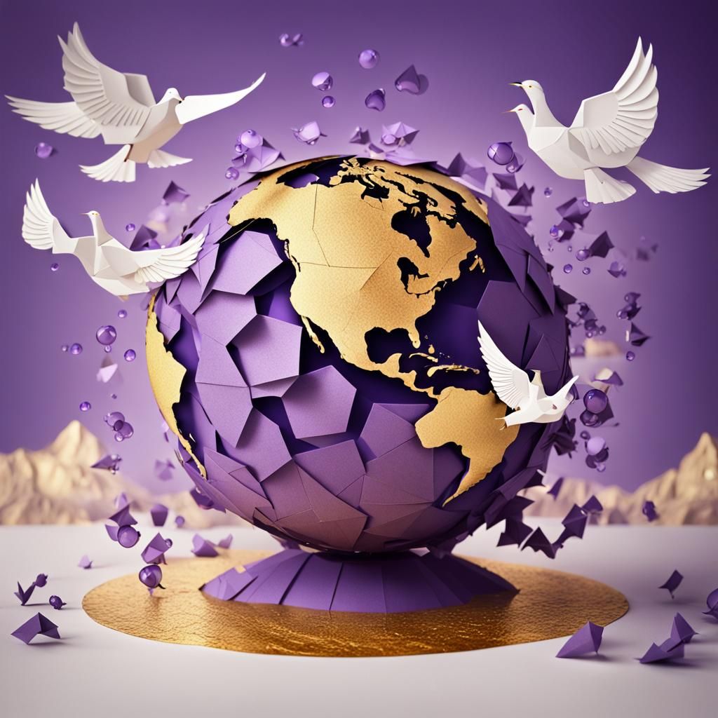 Surreal Paper Globe with Doves in Flight
