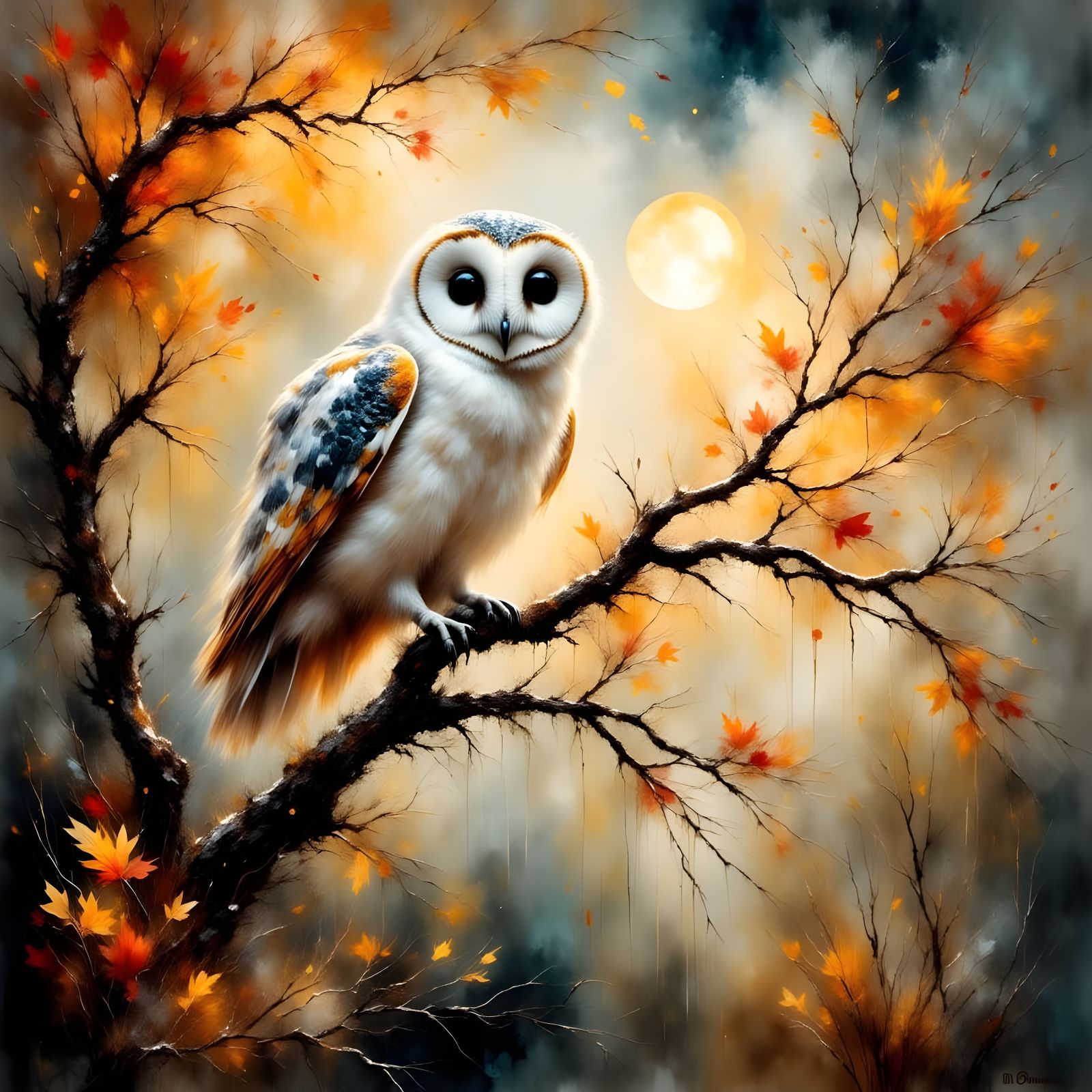 Dreamy Owl in a Grunge Landscape