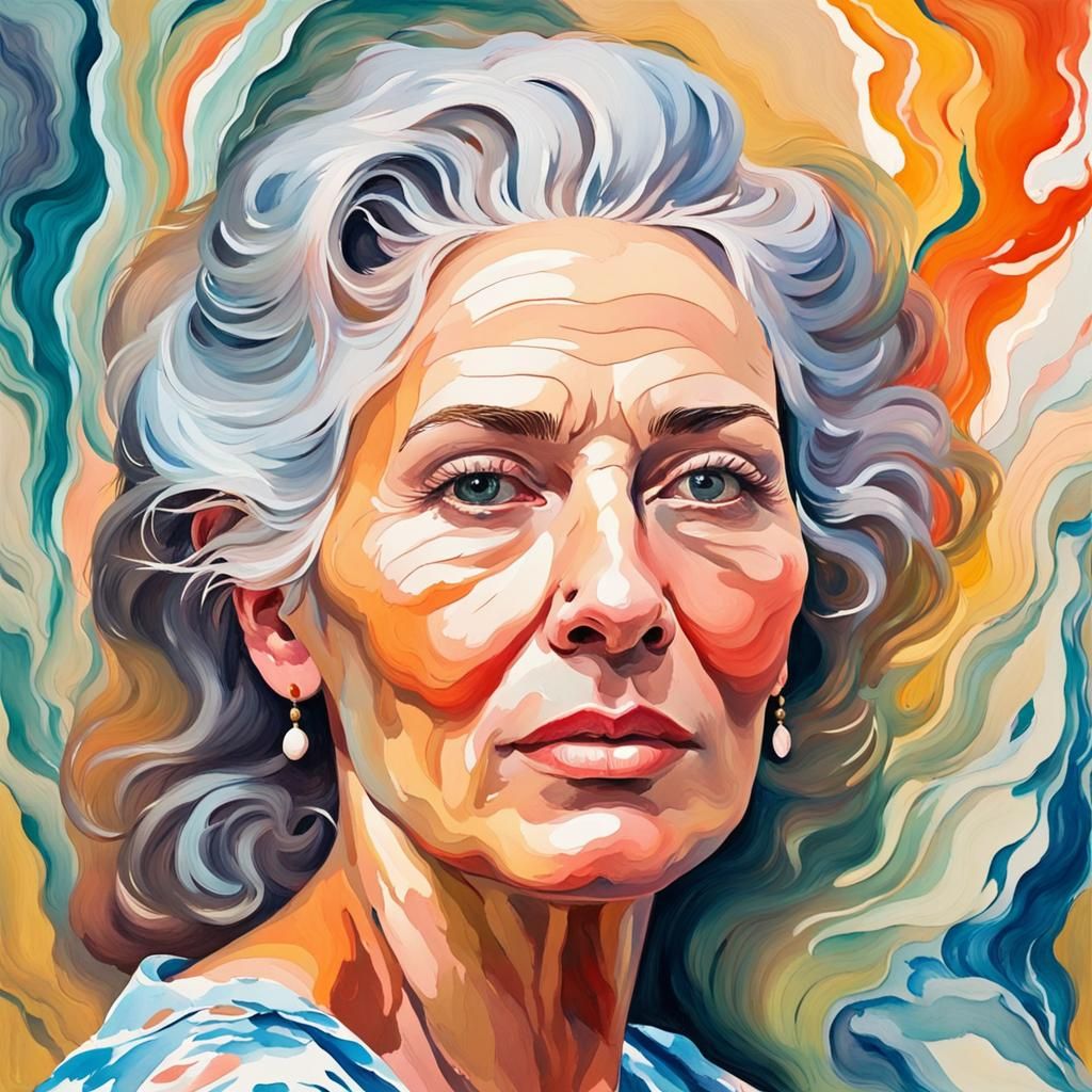 Marbled Woman's Face in Gouache Style