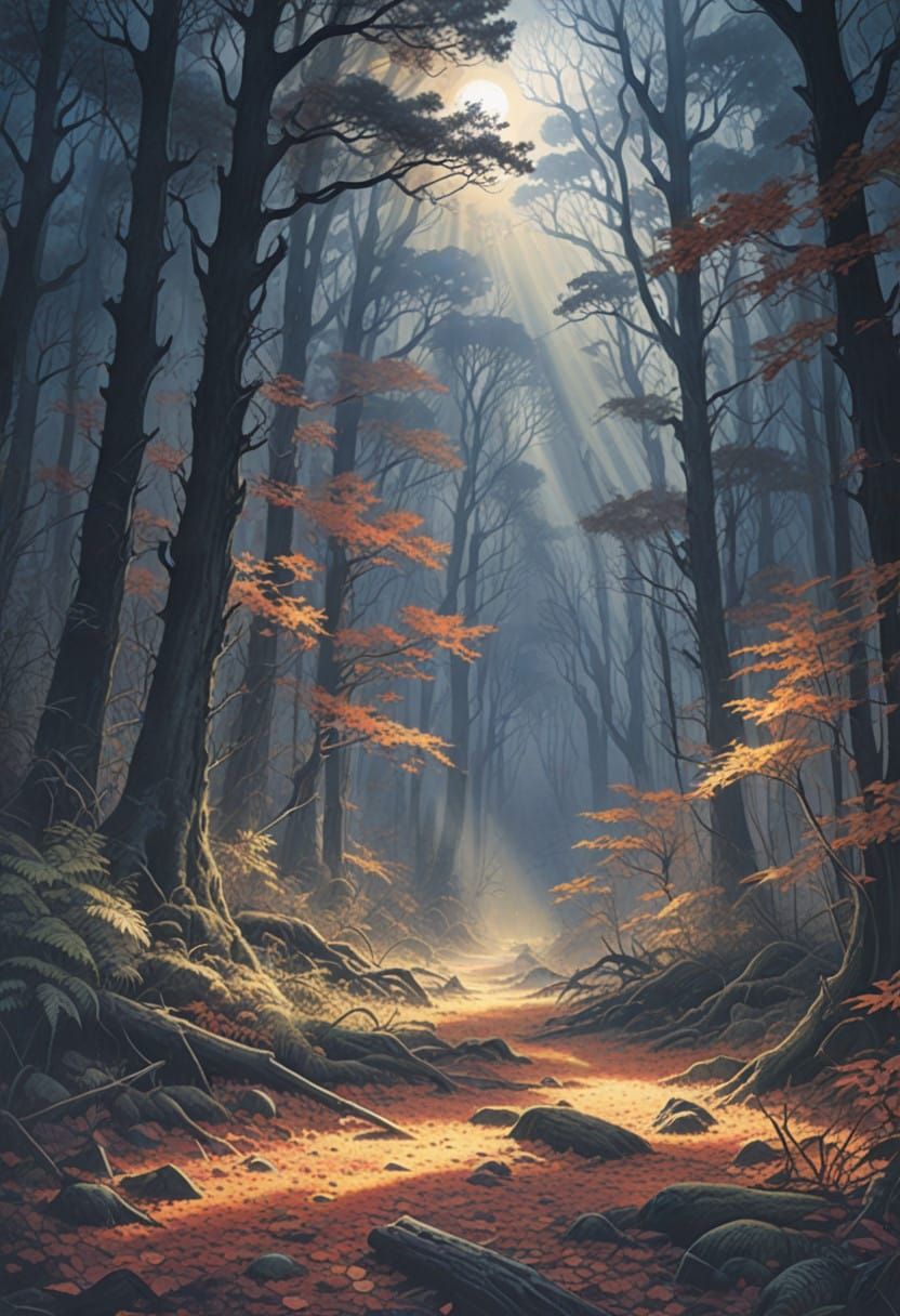 Surreal Dark Forest Landscape in Cinematic Style