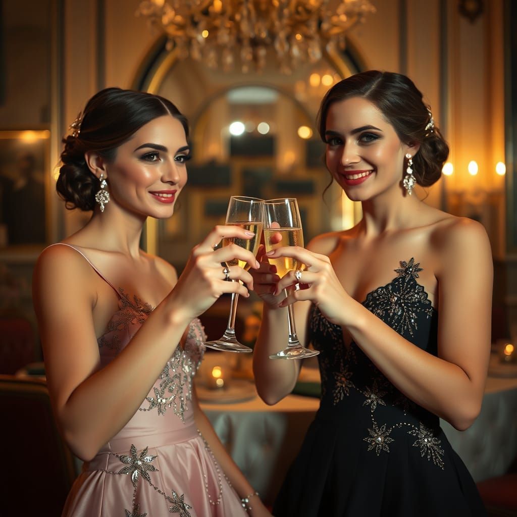 Elegant Women Toasting Champagne in Cinematic Style