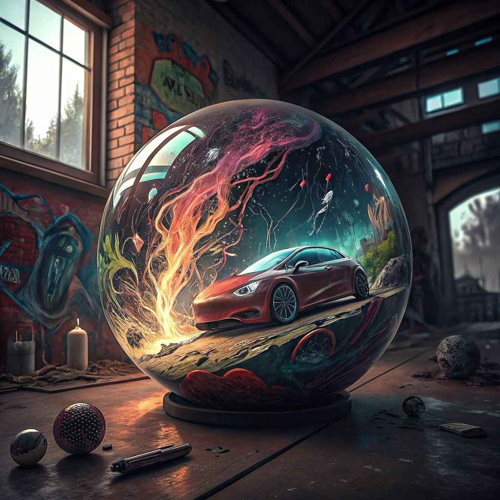 Tesla Glass Ball in Dark Room: Graffiti Art
