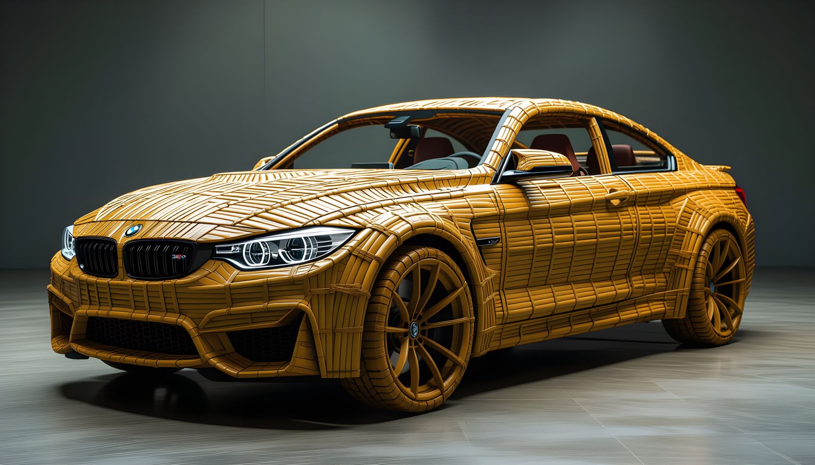Woven Bamboo Car Sculpture in Hyperrealistic Detail