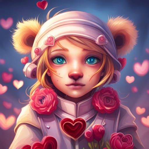 Cute Teddy Bear Portrait with Hearts