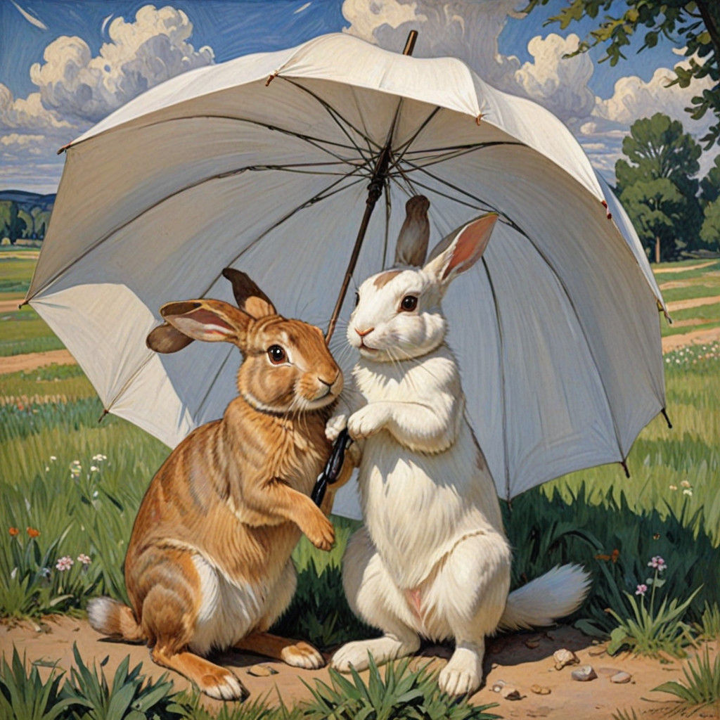 Rabbit Under Umbrella Artistic Dualism