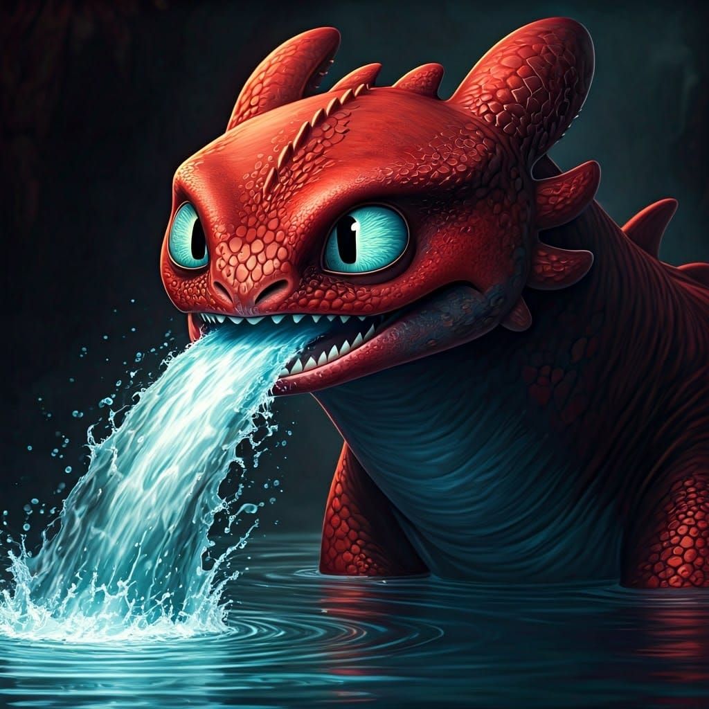 Red Night Fury Dragon Spewing Water