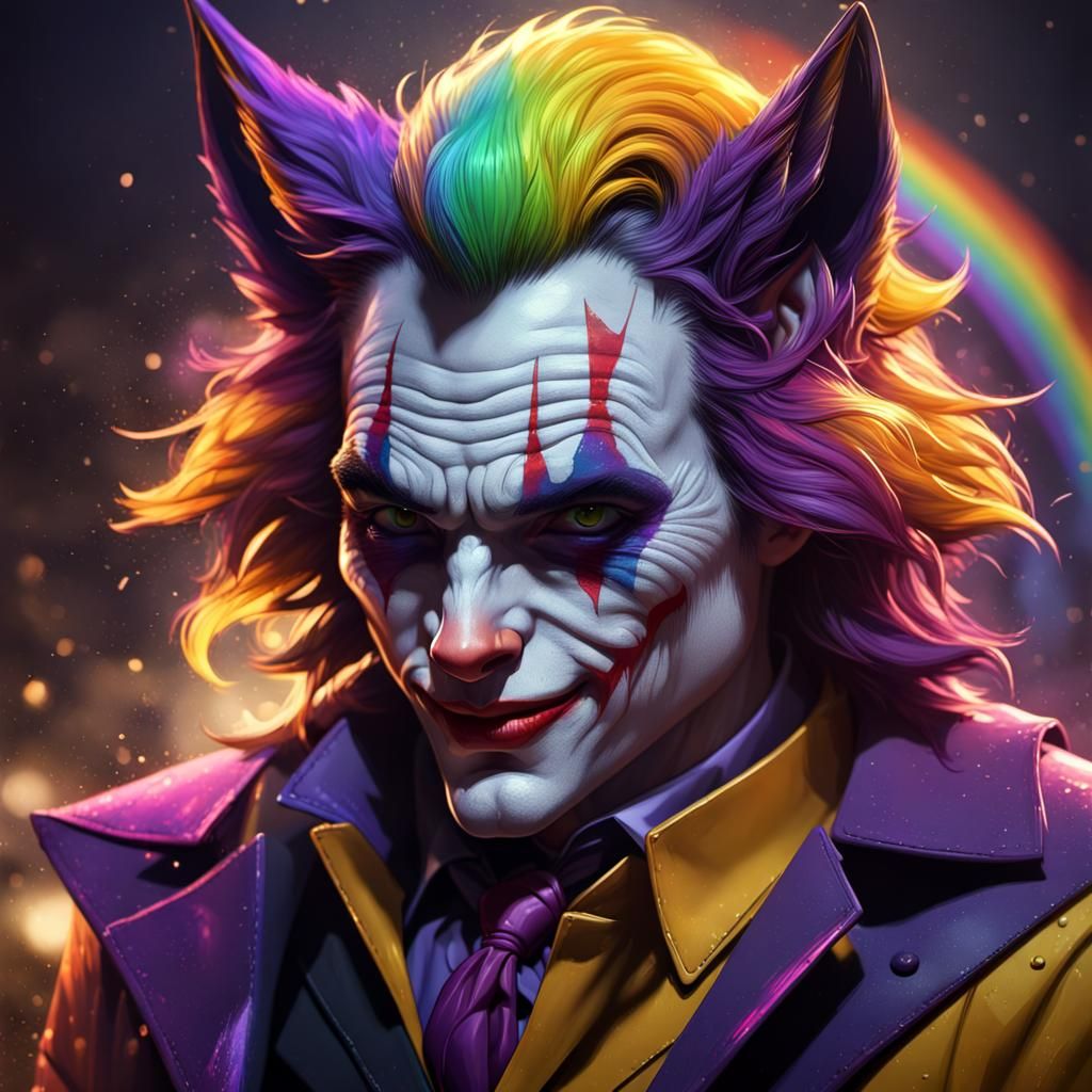Rainbow Joker Fox in Dark Fantasy Style