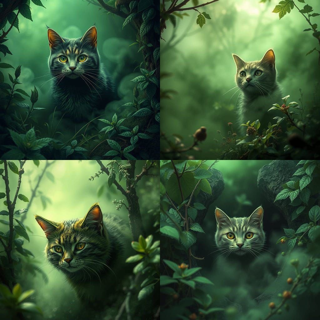Green Cat Emerges from Eerie Mist