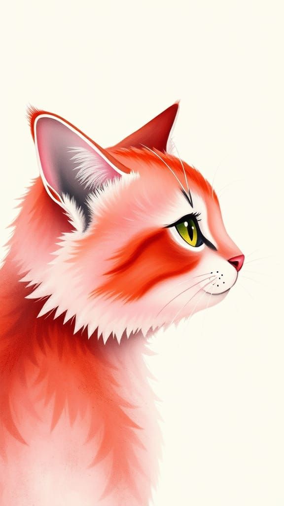 Whimsical Feline Portrait in Vibrant Pink and Red