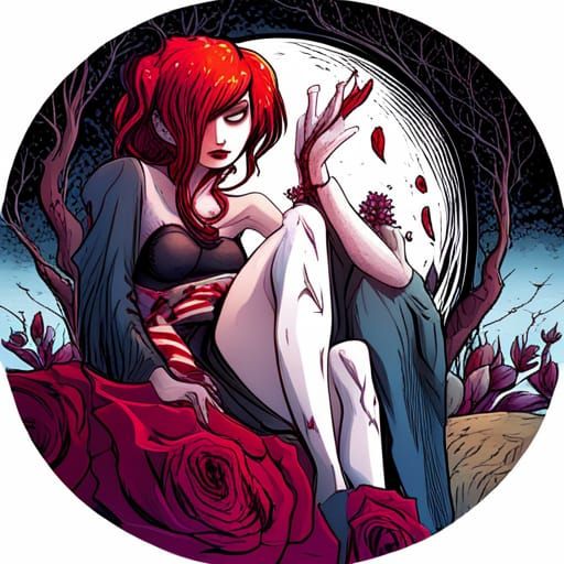 Gothic Horror Princess in Crimson Rose Garden