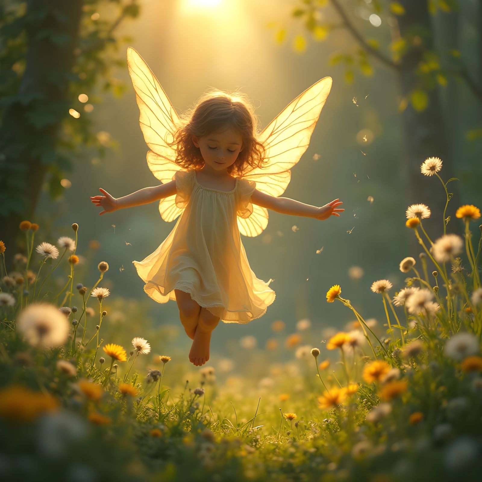 Young Fairy in Sunny Garden at Sunset