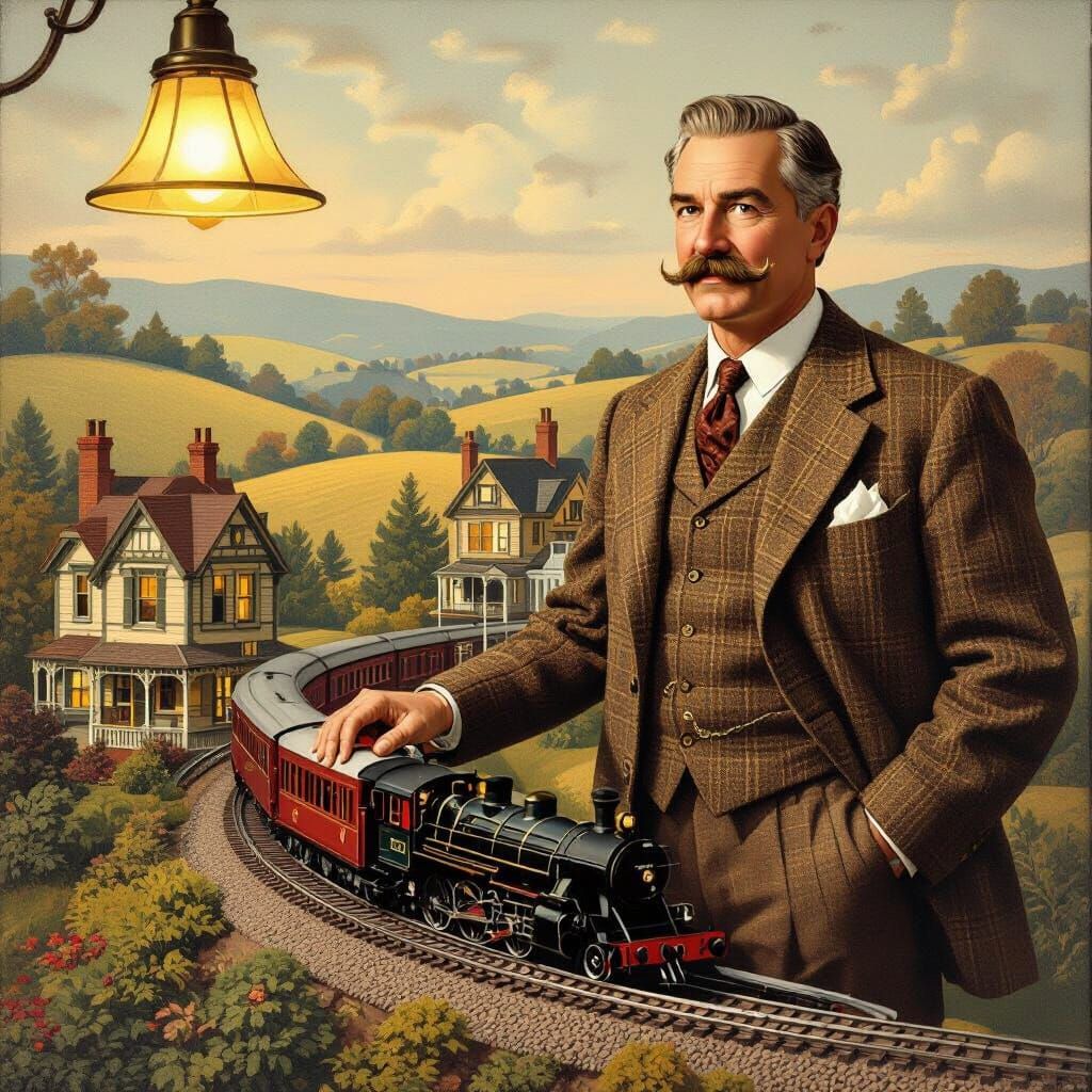 A distinguished gentleman with a handlebar mustache and a tw...