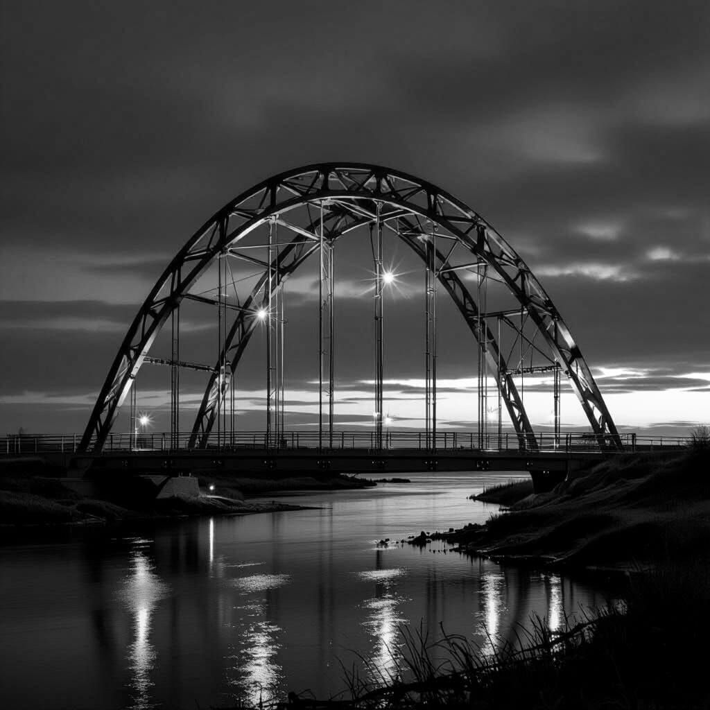 Mysterious Bridge at Dusk in a Stark Landscape