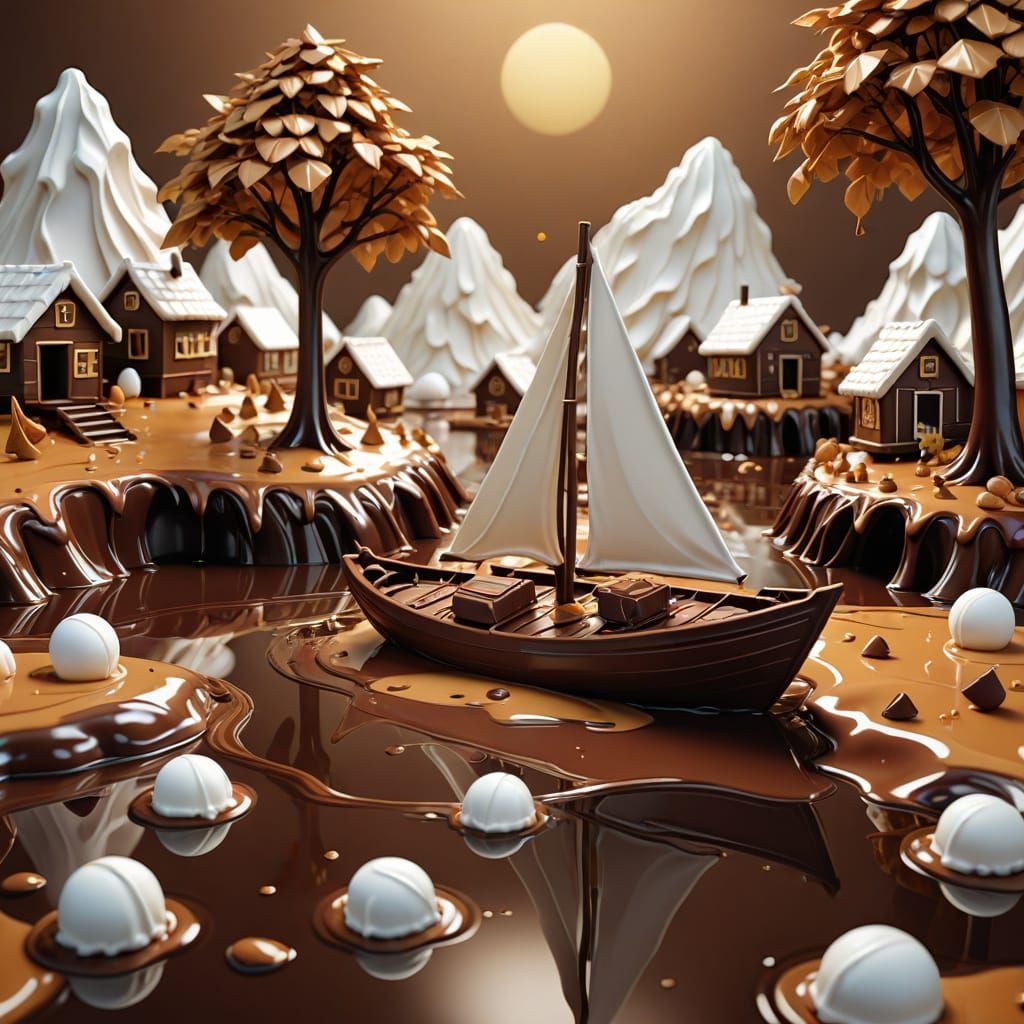 Whimsical Chocolate Sailboat on Chocolate Lake