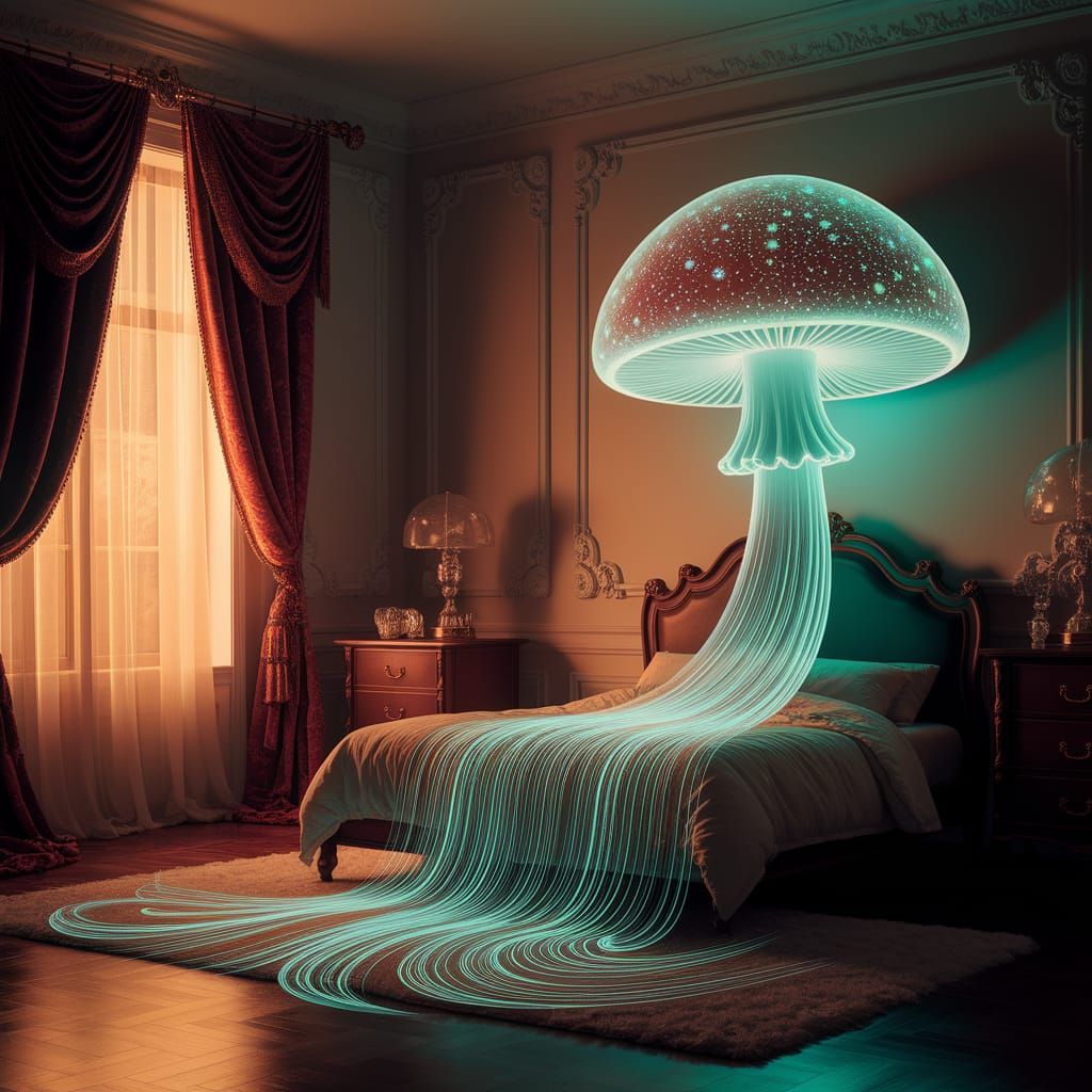 Dreamlike Magic Mushroom Hologram in Digital Art Style