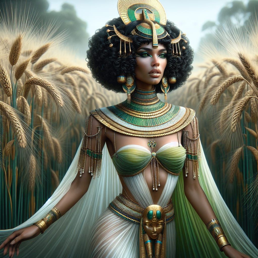 Egyptian Goddess of Grain in Mantis Green Kalasiris
