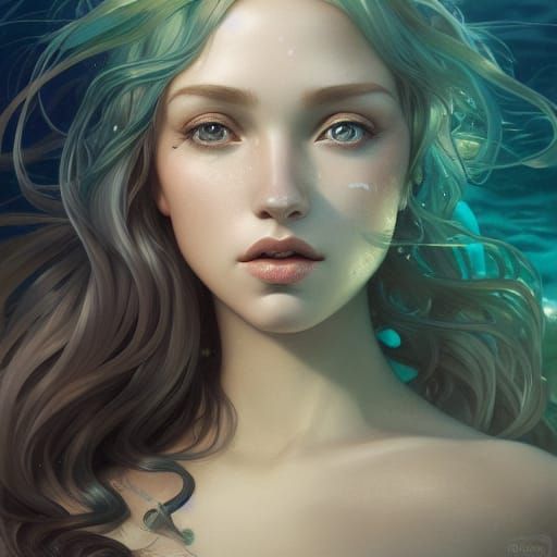 Detailed Mermaid Portrait in Ocean Setting