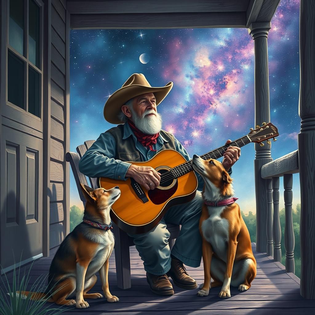 Cowboy and Dog in Cosmic Astral Illustration