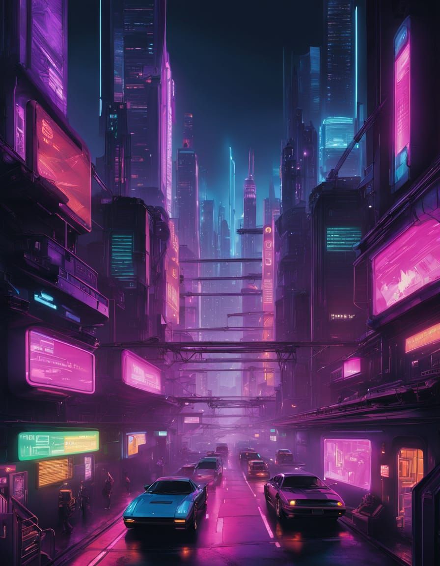 Futuristic Cyberpunk Cityscape at Night