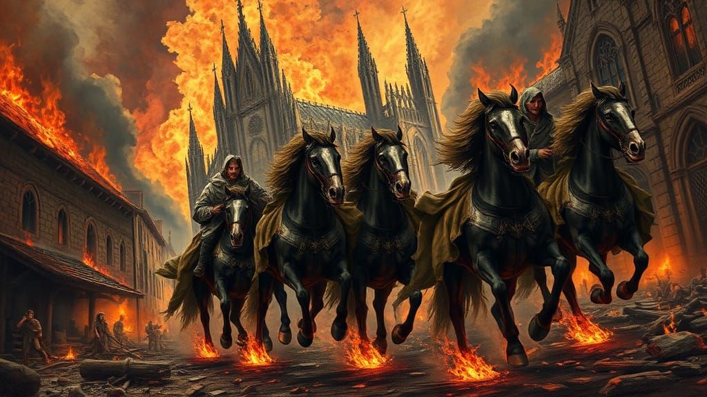 Apocalyptic Horsemen Blaze Through Medieval City