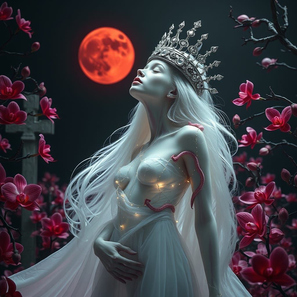 Albino Goddess in Crimson Graveyard: Digital Matte Painting