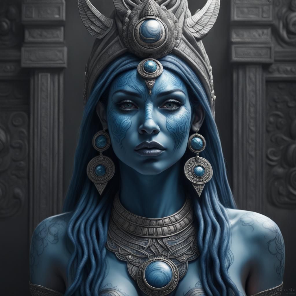 Ishtar: Mythical Goddess in Hyperrealistic Charcoal Sketch