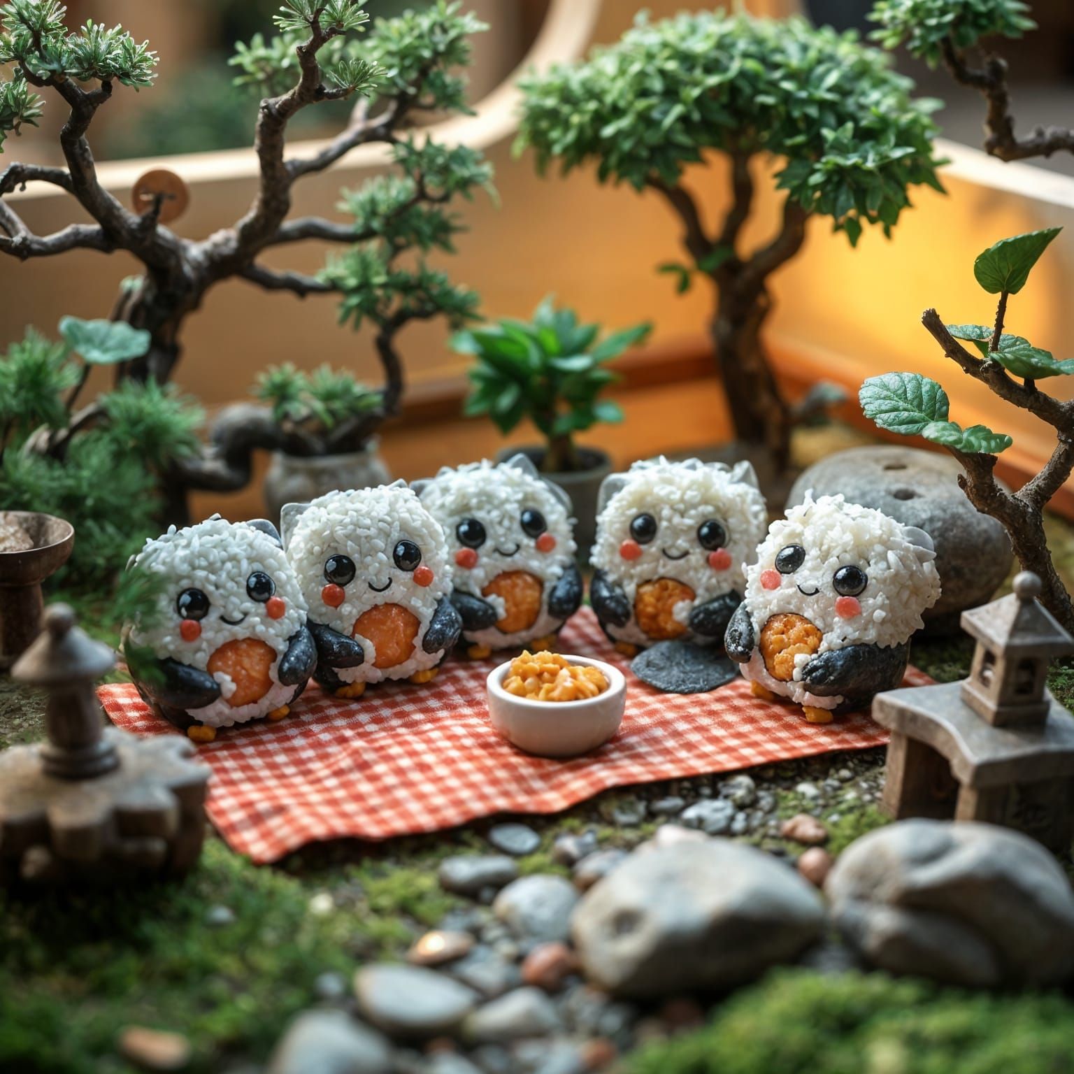 Kawaii Sushi Rolls Picnic in Zen Garden
