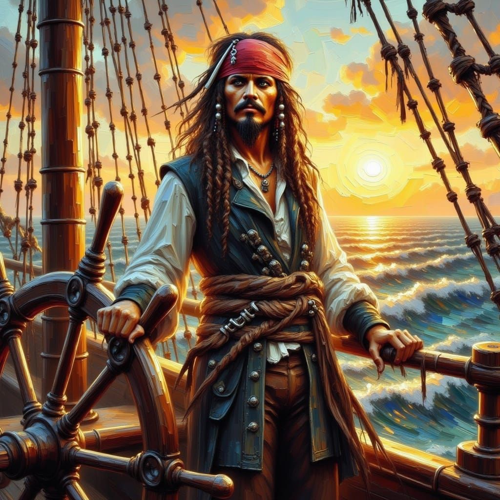 Jack Sparrow Sails Triumphantly: Impasto Style