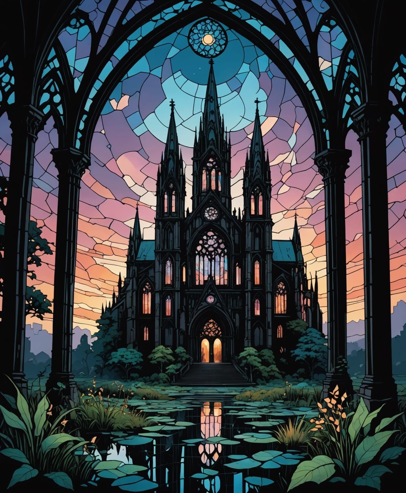 Ethereal Gothic Cathedral Portal to Floating Islands