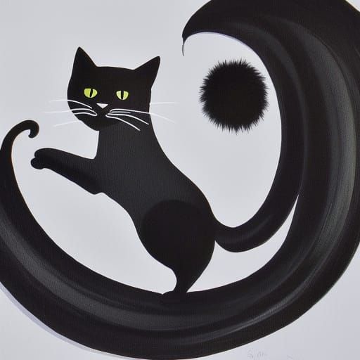 Funny Black Cat Dancing Ink Drawing