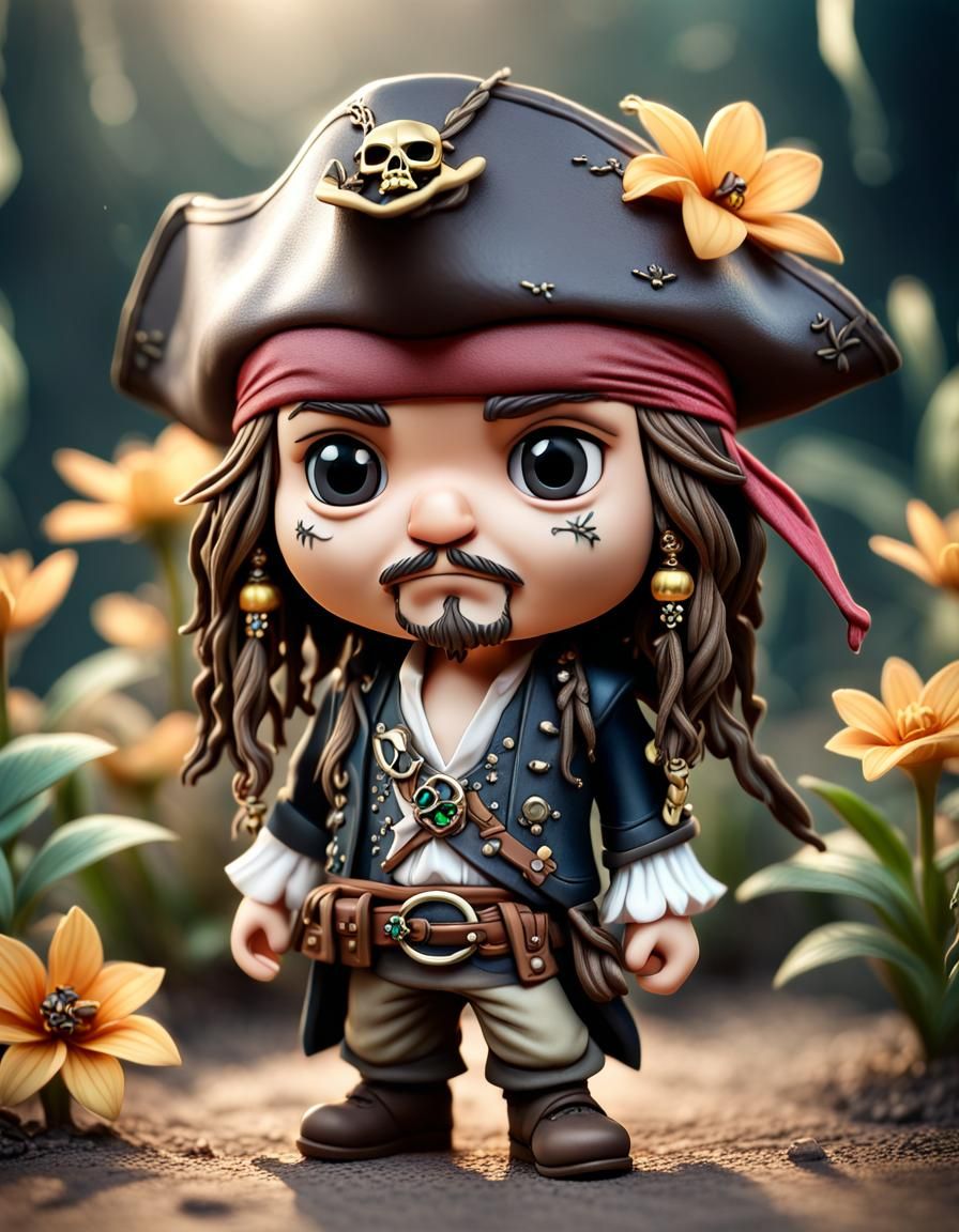Chibi Captain Jack Sparrow with Floral Jewelry